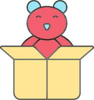 platt stil teddy i låda färgrik ikon. vektor