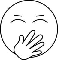 Hand Über Mund Emoji Symbol im schwarz Linie Kunst. vektor