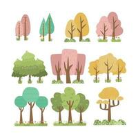 tecknad serie träd isolerat på en vit bakgrund. enkel modern stil. söt grön växter, skog, vektor platt illustration. sommar, vår träd.