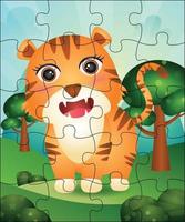 Puzzlespielillustration für Kinder mit niedlichem Tiger vektor