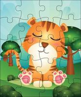 Puzzlespielillustration für Kinder mit niedlichem Tiger vektor