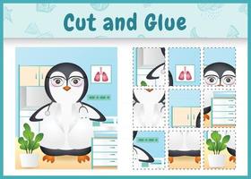 Kinder Brettspiel schneiden und kleben mit einer niedlichen Pinguin-Doktor-Charakterillustration vektor