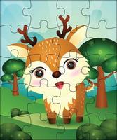 Puzzlespielillustration für Kinder mit niedlichem Hirsch vektor