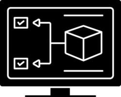 blockchain eller 3d modellering i skrivbordet skärm glyf ikon. vektor