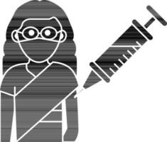 kvinna vaccination ikon i svart och vit Färg. vektor