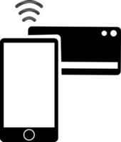 Glyphe Zeichen oder Symbol von Handy, Mobiltelefon Zahlung mit Anerkennung Karte. vektor