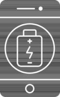 schwarz und Weiß Farbe Batterie Laden im Smartphone Symbol. vektor