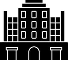 schwarz und Weiß Hotel oder Gebäude Symbol im eben Stil. vektor