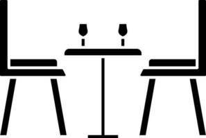 Paar trinken Glas Tabelle mit Stuhl Symbol im schwarz Farbe. vektor