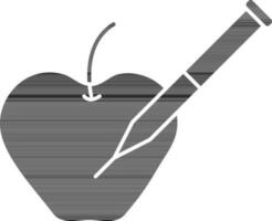 Apfel mit Spritze Symbol im eben Stil. vektor