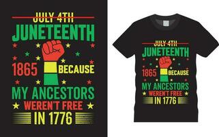 juli 4:e juni 1865 amerikan svart människor historisk frihet dag t-shirt design vektor