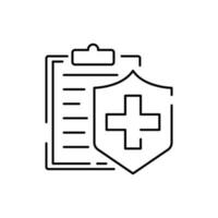 medizinisch Versicherung Politik Konzept Logo, Medizin Karte, prüfen oben Clip Planke, Suite von Dienstleistungen, Vektor Linie Symbol. speichern und schützen.