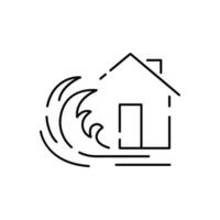 Flut Beschädigung Haus Versicherung Linie Symbol. linear Stil Zeichen zum Handy, Mobiltelefon Konzept und Netz Design. Katastrophe Gliederung Vektor Symbol. Symbol, Logo Illustration. Vektor Grafik. speichern und schützen.