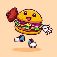Vektor Illustration von kawaii Burger Karikatur Charakter mit amerikanisch Fußball. Vektor eps 10