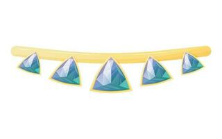 gyllene halsband eller armband med smaragd- lila realistisk triangel- ädelstenar. vektor tecknad serie isolerat dyr skatt, kvinnor Smycken.