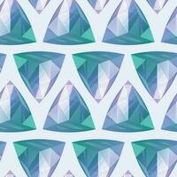 lysande smaragd- lila realistisk triangel- ädelsten. vektor tecknad serie sömlös mönster med dyr Smycken skatt.