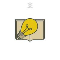inlärning. öppen bok och glödlampa ikon symbol mall för grafisk och webb design samling logotyp vektor illustration