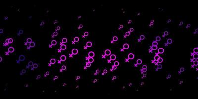 dunkelvioletter Vektorhintergrund mit den Machtsymbolen der Frau. vektor