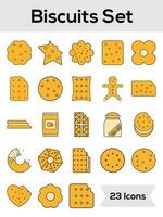 einstellen von Kekse und Kekse Symbol im Gelb Farbe. vektor