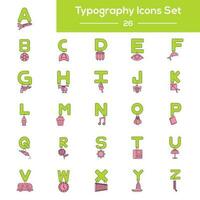 grön och rosa Färg uppsättning av typografi ikon i platt stil. vektor