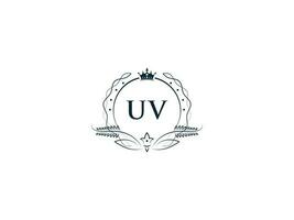 första uv minimal lyx logotyp, minimalistisk kunglig krona uv vu logotyp ikon vektor konst