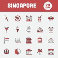 eben Stil Singapur 20 Symbol einstellen im braun und Weiß Farbe. vektor