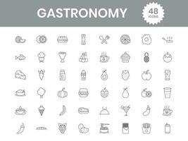 48 gastronomi ikon i svart översikt. vektor