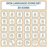 eben Stil 30 Hand Zeichen Sprache Symbol oder Symbol Satz. vektor