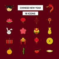 isolerat kinesisk ny år ikon uppsättning över röd bakgrund. vektor