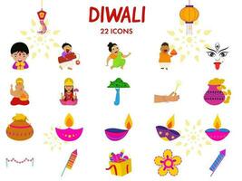 22 Diwali Symbol oder Symbol einstellen im eben Stil. vektor