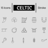 15 celtic ikon uppsättning i stroke stil. vektor