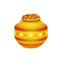isometrisk ikon av glansig gyllene mynt pott. vektor