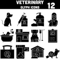 Glyphe Stil Veterinär Symbol einstellen auf Weiß Hintergrund. vektor