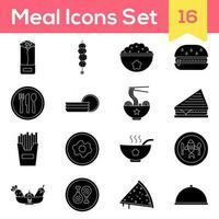 vektor illustration av måltid ikoner uppsättning i glyf stil.