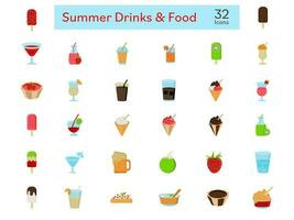 Sommer- Getränke und Essen bunt Symbol einstellen im eben Stil. vektor