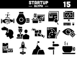 glyf stil uppsättning av börja ikon i platt stil. vektor