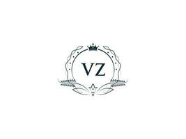 första vz logotyp brev design, minimal kunglig krona vz zv feminin logotyp symbol vektor