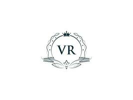 första vr logotyp brev design, minimal kunglig krona vr rv feminin logotyp symbol vektor