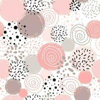 söt sömlös mönster polka punkt abstrakt prydnad dekorerad rosa, svart hand dragen cirklar, runda former vektor illustration för tapet, slå in guld prickar, gnistrar, lysande prickar bakgrund