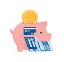 Online-Zahlungs- und Einkaufskonzept mit Sparschwein vektor