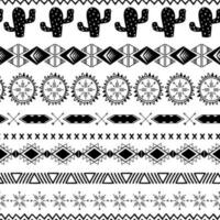 vektor stam- etnisk sömlös mönster i svart vit färger aztec geometrisk bakgrund. mexikansk prydnad textur inföding amerikan traditionell design folk horisontell geometrisk skriva ut tapet slå in trasa