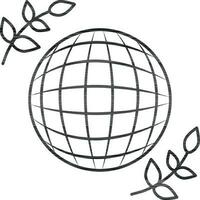 Schlaganfall Stil von Globus Symbol und Blatt auf Weiß Hintergrund. vektor