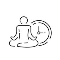 Selbstpflege Linie Symbol. Meditation, Yoga, Gleichgültigkeit. mental Gesundheit Konzept. Vektor zum Themen mögen gesund Lebensstil, Psychologie, Alternative Therapie. Zeit und Uhr.