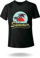 Sommer- Typografie Vektor T-Shirt Design mit Palme Baum Meer Strand Sonnenaufgang Morgen Aussicht eps 10