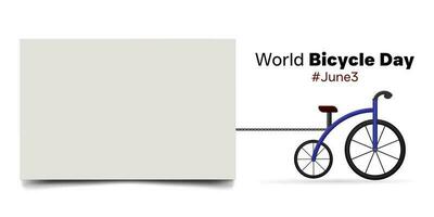 Welt Fahrrad Tag Gedenk- Gruß Vorlage mit ein leer Rahmen auf das links Seite zum zusätzlich Text. ein Fahrrad ist ziehen ein leeren Tafel rahmen. vektor