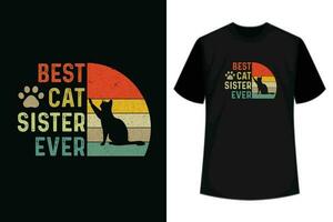 bäst katt syster någonsin retro årgång fars dag gåva t-shirt design vektor