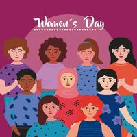 glückliche Frauentag-Beschriftungskarte mit interracial Mädchen vektor