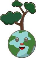 Lycklig träd jord tecknad serie ikon i platt stil. vektor