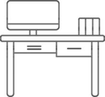 dator med skrivbord ikon i svart stroke. vektor