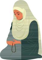 gammal muslim kvinna karaktär innehav tasbih i Sammanträde utgör. vektor